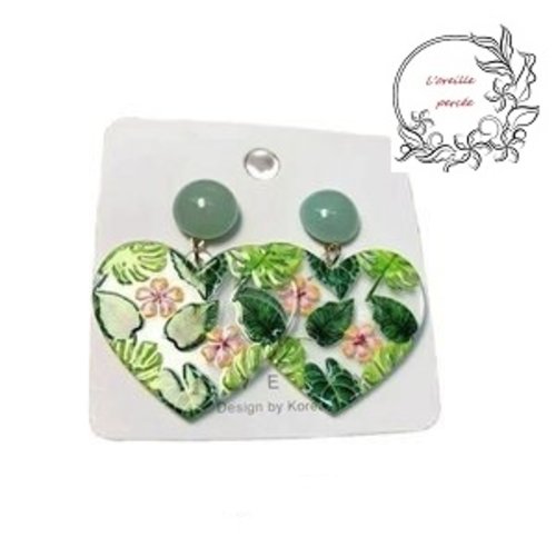 Boucle d'oreille feuille tropicale fleurie
