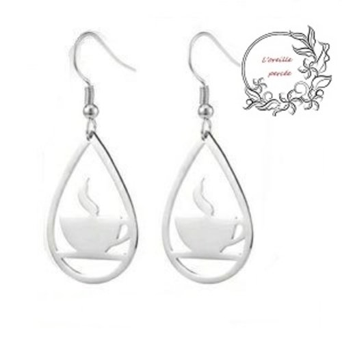 Boucle d'oreille goutte et sa tasse à café