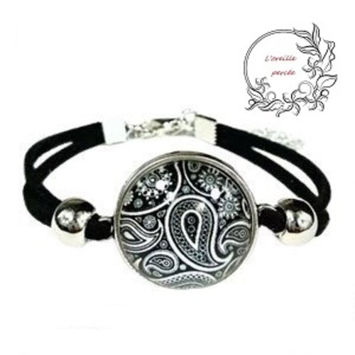Bracelet cabochon mandala noir