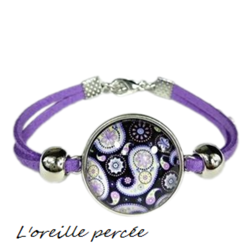 Bracelet cabochon mandala mauve