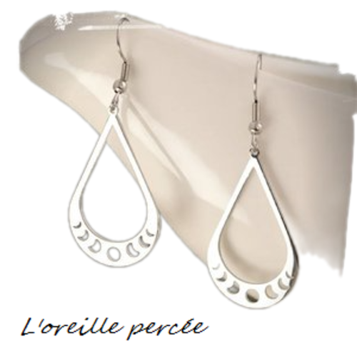 Boucle d'oreille goutte motif soleil et lune