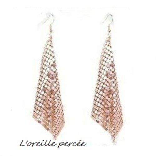 Boucle d'oreille maille rose "disco"