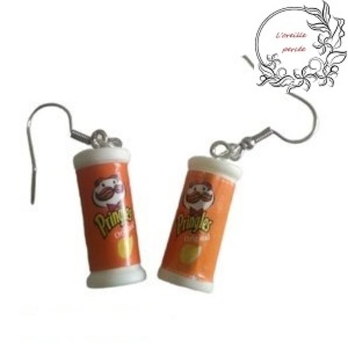Boucle d'oreille boîte de chips orange