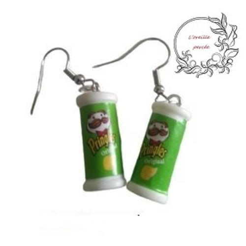 Boucle d'oreille boîte de chips verte