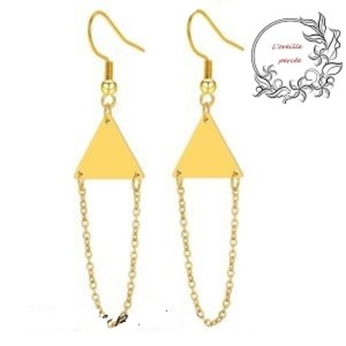 Boucle d'oreille triangle et sa chaîne dorée