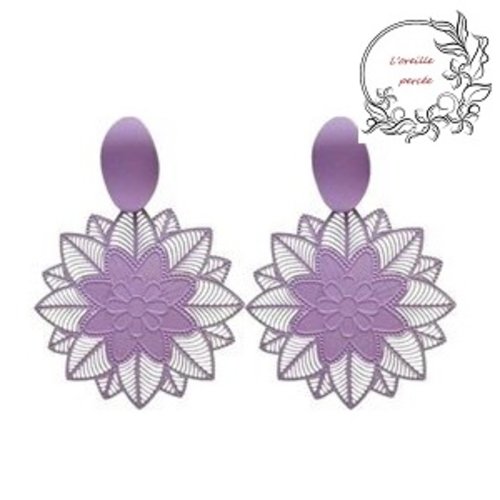 Boucle d'oreille estampe fleur mauve foncée