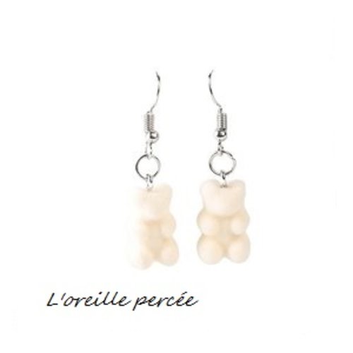 Boucle d'oreille petit ourson beige velours