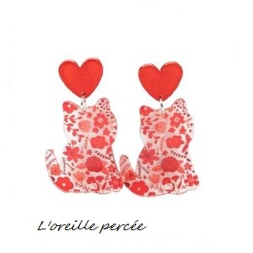 Boucle d'oreille chat rouge