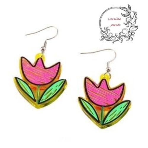 Boucle d'oreille tulipe fuschia