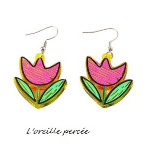 Boucle d'oreille tulipe fuschia