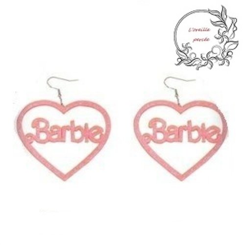 Boucle d'oreille coeur rose barbie