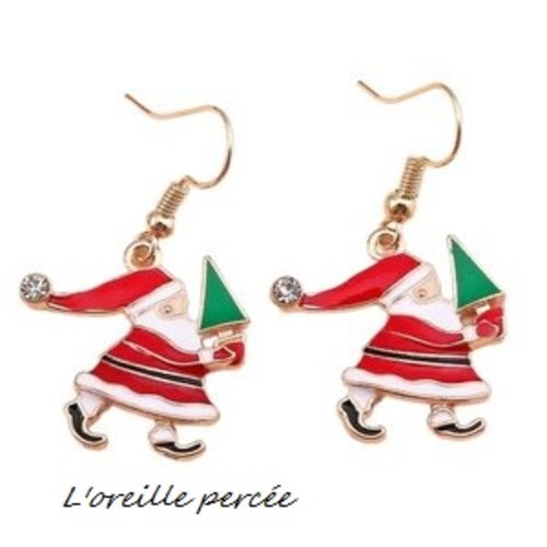 Boucle d'oreille père noël émail