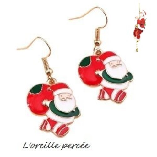 Boucle d'oreille père noël émail