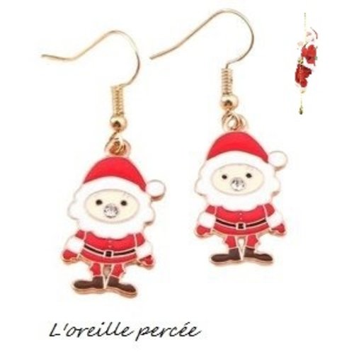 Boucle d'oreille père noël émail