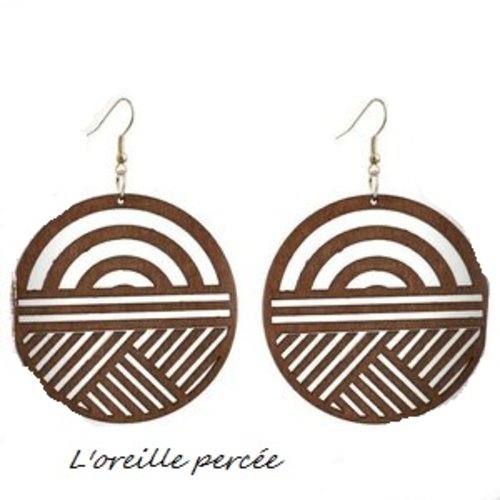 Boucle d'oreille cercle bois marron