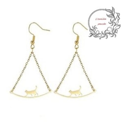 Boucle d'oreille pendante chat