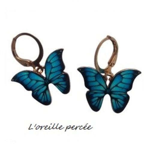 Boucle d'oreille papillon bleu