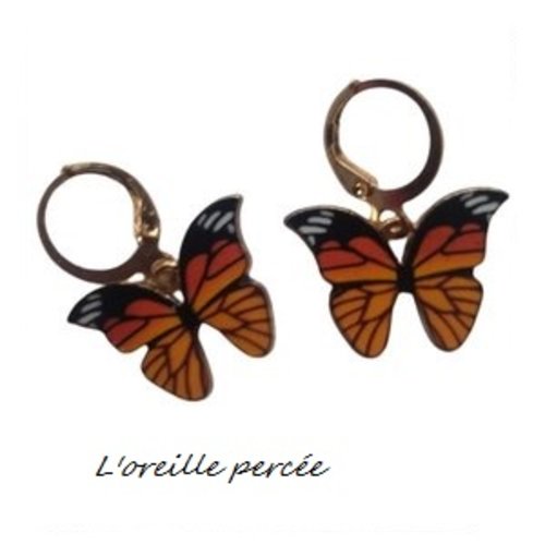 Boucle d'oreille papillon orange/noir