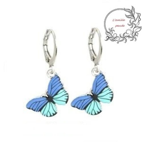 Boucle d'oreille papillon bleu/bleu clair