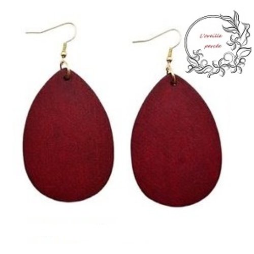 Boucle d'oreille goutte rouge foncée bois