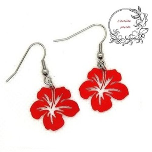 Boucle d'oreille hibiscus rouge