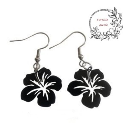 Boucle d'oreille hibiscus noire