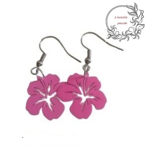 Boucle d'oreille hibiscus rose