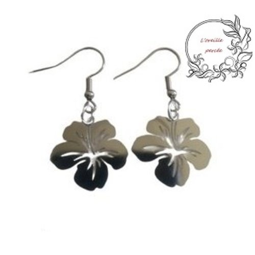 Boucle d'oreille hibiscus argent