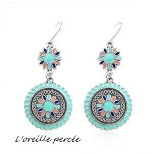 Boucle d'oreille ethnique bleue