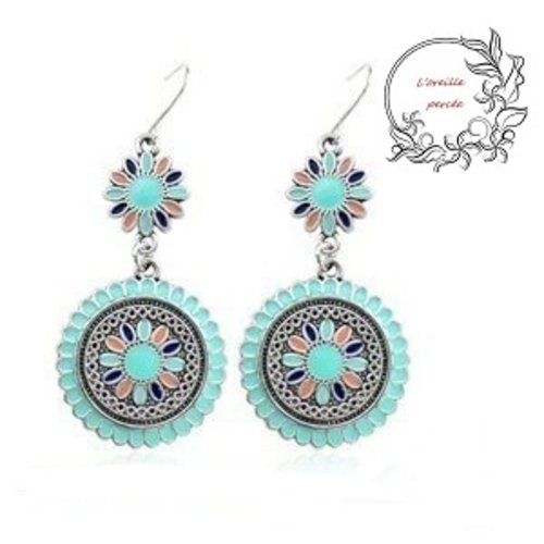 Boucle d'oreille ethnique bleue