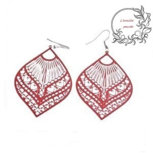 Boucle d'oreille estampe ventilateur rouge