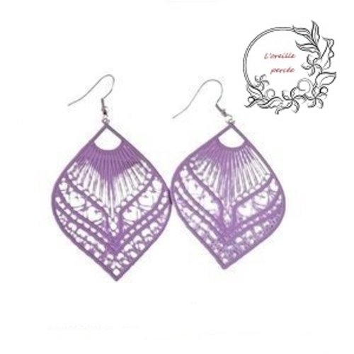 Boucle d'oreille estampe ventilateur mauve