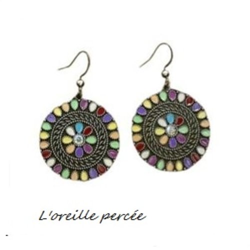 Boucle d'oreille ethnique colorées