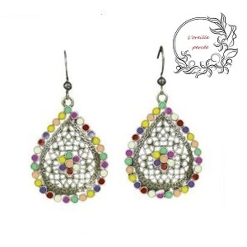 Boucle d'oreille ethnique goutte colorée