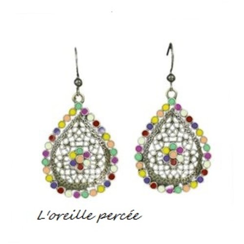 Boucle d'oreille ethnique goutte colorée