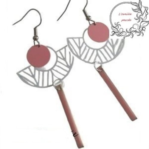 Boucle d'oreille d'estampe et d'émail (blanc/rose)