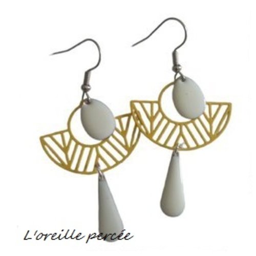 Boucle d'oreille d'estampe et d'émail (jaune/beige)