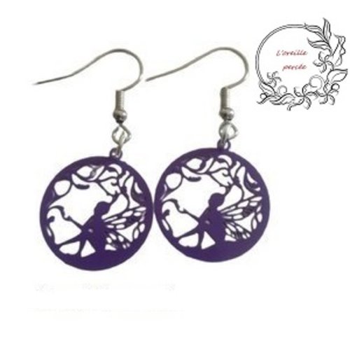 Boucle d'oreille estampe fée mauve