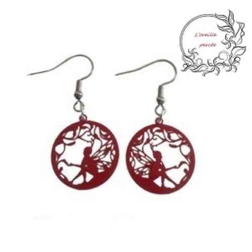 Boucle d'oreille estampe fée rouge