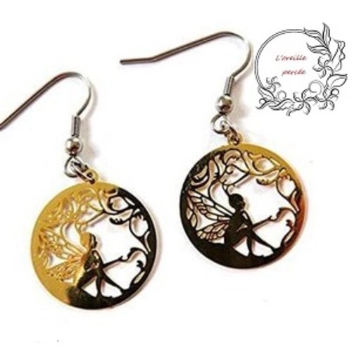 Boucle d'oreille estampe fée dorée