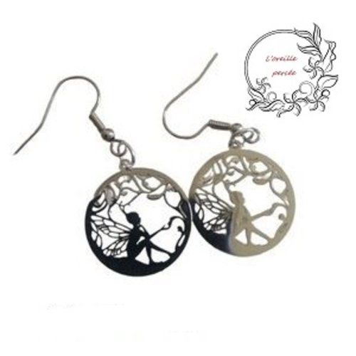Boucle d'oreille estampe fée argent