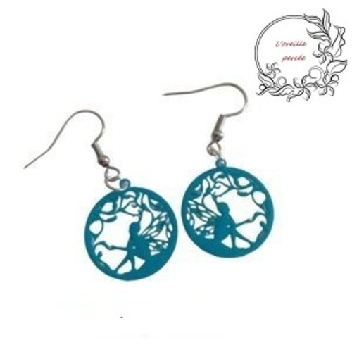 Boucle d'oreille estampe fée turquoise