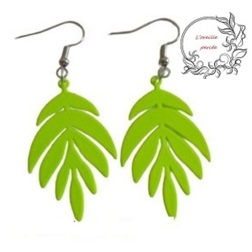 Boucle d'oreille estampe feuille jaune fluo
