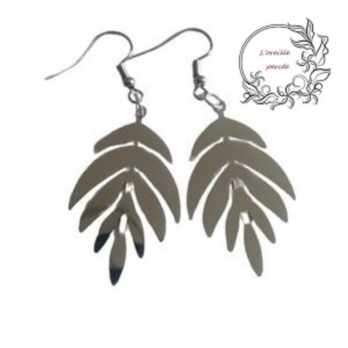 Boucle d'oreille estampe feuille argent