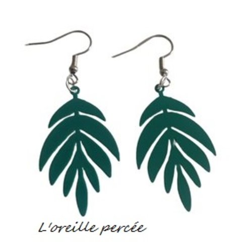 Boucle d'oreille estampe feuille vert