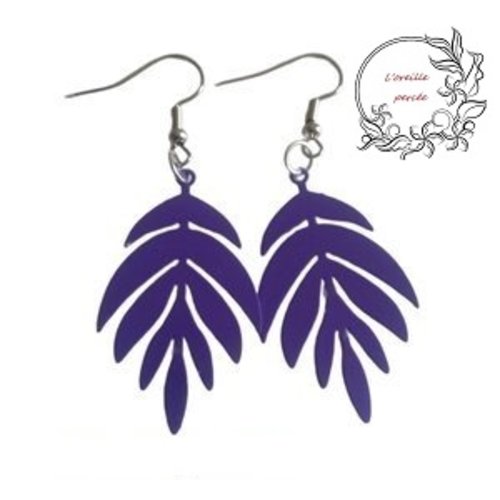 Boucle d'oreille estampe feuille mauve