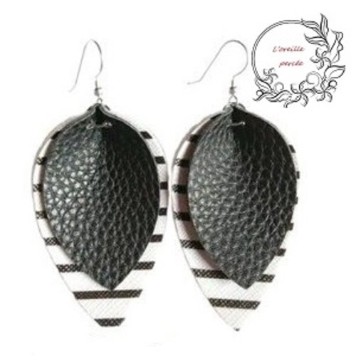 Boucle d'oreille goutte simili cuir noire
