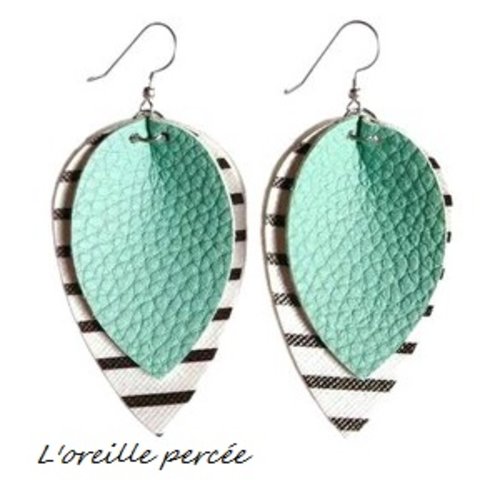 Boucle d'oreille goutte simili cuir bleu clair