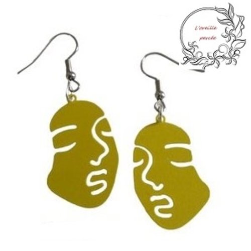 Boucle d'oreille masque visage jaune