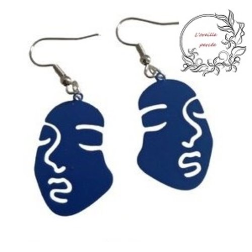 Boucle d'oreille masque visage bleu roi